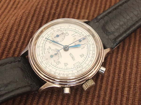 テクノス TECHNOS オールド クロノグラフ 自動巻 SS ブルースチール針 希少美品　