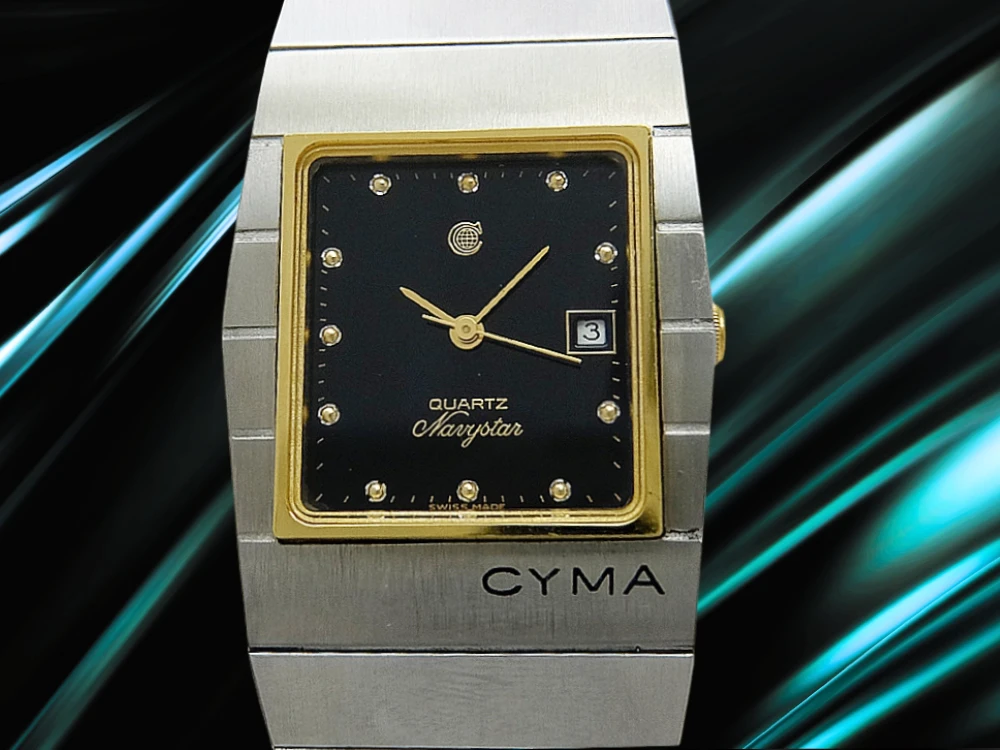 シーマ ネイビースター GP/SSコンビ ブラックダイヤル インテグレーテッドデザインブレス装着 スイス高級薄型 クオーツ CYMA Navystar [代行おまかせコース]