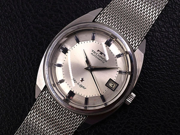 オールド テクノス TECHNOS スカイライト Sky-Light 自動巻き Cal.2522 メダリオン 純正メッシュブレス BOX ギャランティー付 良品