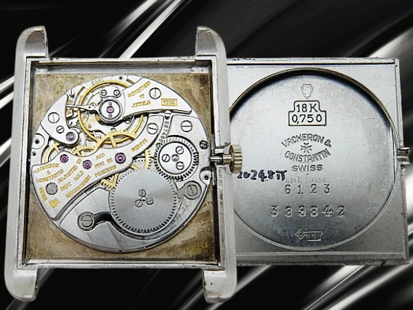 ヴァシュロン コンスタンタン Ref.6123 Cal.1003 重量約17g 18KWG 金無垢 スクエア シルバーダイヤル 社外製ベルト装着 手巻き 極薄ドレスウォッチ VACHERON CONSTANTIN [代行おまかせコース]