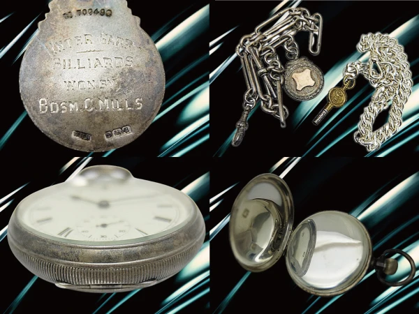 スミス 懐中時計 15石 本体重量103g デニソン社製 銀無垢ケース スパイダーダイヤル 社外製シルバーチェーン+フォブ付属 SMITHS DELUXE MADE IN ENGLAND [代行おまかせコース]