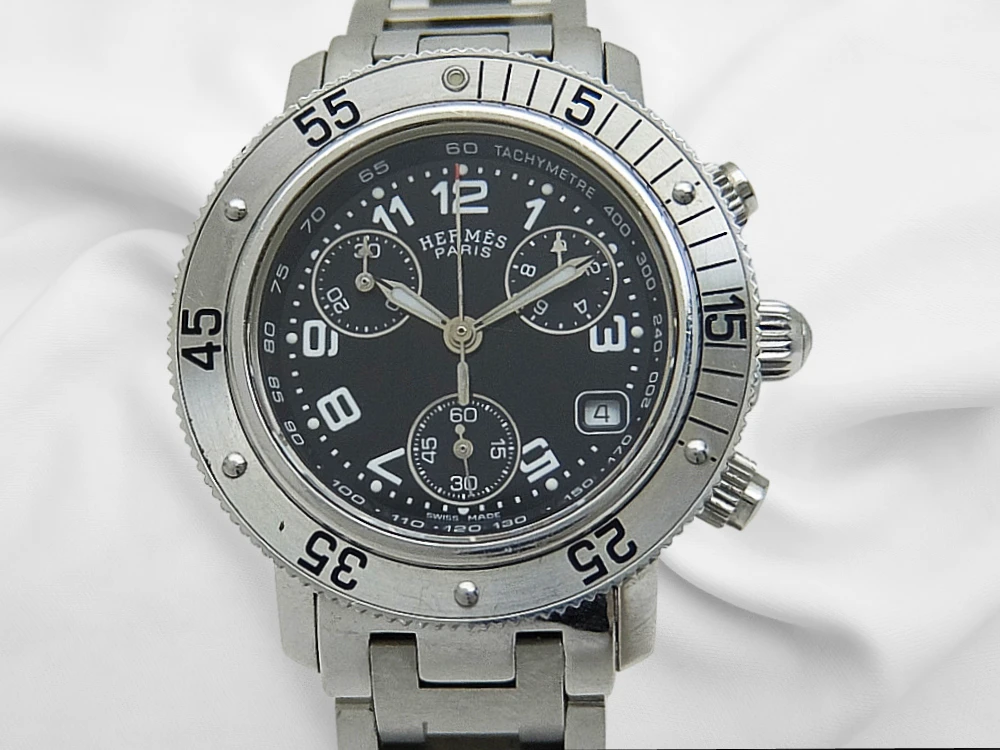 エルメス クリッパー クロノ CL2.310 SS ブラックダイヤル Hブレス装着 クオーツ BOX付属 33mmボーイズ(レディース)モデル  HERMES PARIS CLIPPER CHRONOGRAPH [代行おまかせコース]