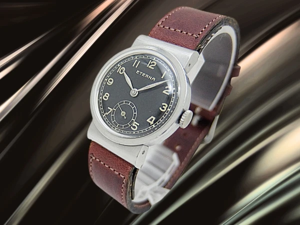 エテルナ スモールセコンド Cal.600 SS フーデッドラグ ブラックパティナダイヤル ハメ殺しタイプ社外製レザーストラップ装着 手巻き ETERNA [代行おまかせコース]