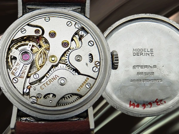 エテルナ スモールセコンド Cal.600 SS フーデッドラグ ブラックパティナダイヤル ハメ殺しタイプ社外製レザーストラップ装着 手巻き ETERNA [代行おまかせコース]