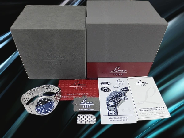 ラコ フリーガー シュトゥットガルト プロ Ref.862141_780 SS シースルー ブラックダイヤル バタフライバックル式ブレス装着 オートマチック パイロットウォッチ BOX・ギャラ等付属 LACO Stuttgart PRO [代行おまかせコース]