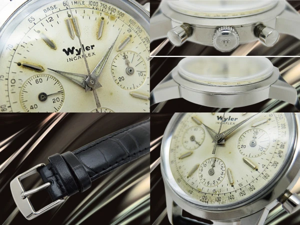 バルジュー72 ワイラー ヴィンテージ クロノグラフ SS ワンピースケース シルバーパティナダイヤル 社外レザー装着 手巻き Wyler Incaflex Valjoux 72 Chronograph [代行おまかせコース]