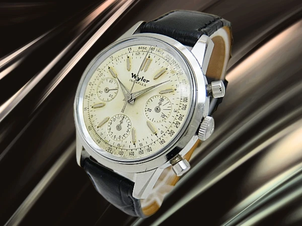 バルジュー72 ワイラー ヴィンテージ クロノグラフ SS ワンピースケース シルバーパティナダイヤル 社外レザー装着 手巻き Wyler Incaflex Valjoux 72 Chronograph [代行おまかせコース]