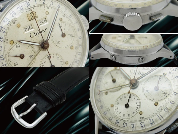 クレバー トリプルカレンダー クロノグラフ Cal.バルジュー72C SS シルバーダイヤル 社外レザー装着 手巻き CLEBAR Valjoux72 [代行おまかせコース]