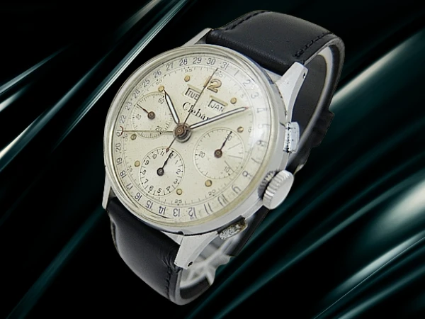 クレバー トリプルカレンダー クロノグラフ Cal.バルジュー72C SS シルバーダイヤル 社外レザー装着 手巻き CLEBAR Valjoux72 [代行おまかせコース]