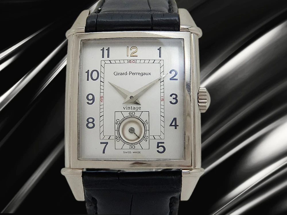 ジラールペルゴ ヴィンテージ1945 Ref.2595 総重量50g 18KWG ホワイトゴールド レクタンギュラー シルバーダイヤル 18KWG尾錠 社外レザー装着 手巻き GPウッドボックス付属 GIRARD-PERREGAUX Vintage1945 [代行おまかせコース]