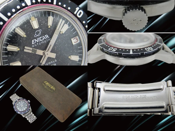 エニカ ダイバー600T Cal.AS1145 SS ブラックダイヤル 回転ベゼル 7連ジュビリーブレスレット装着 オートマチック ヴィンテージボックス付属 ENICAR DIVER 600T [代行おまかせコース]