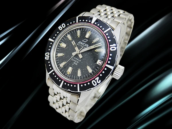 エニカ ダイバー600T Cal.AS1145 SS ブラックダイヤル 回転ベゼル 7連ジュビリーブレスレット装着 オートマチック ヴィンテージボックス付属 ENICAR DIVER 600T [代行おまかせコース]