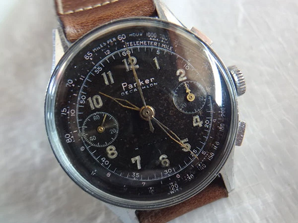 パーカー Parker デカスロン クロノグラフ ブラックダイヤル オーバーホール保証書付属