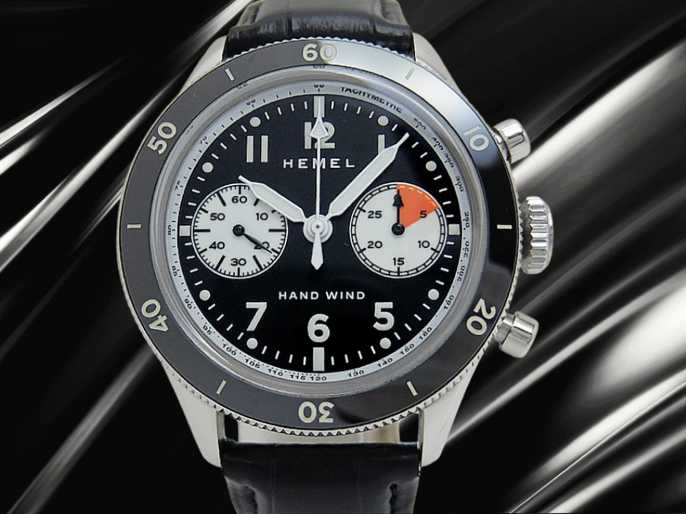 へメル クロノグラフ HF30 エアストリーム Cal.ST19 SS シールスー リバースパンダダイヤル 社外レザー+専用尾錠装着 BOX付属 手巻き HEMEL HF30 Airstream  [代行おまかせコース]
