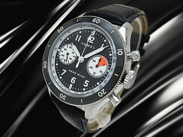 へメル クロノグラフ HF30 エアストリーム Cal.ST19 SS シールスー リバースパンダダイヤル 社外レザー+専用尾錠装着 BOX付属 手巻き HEMEL HF30 Airstream  [代行おまかせコース]