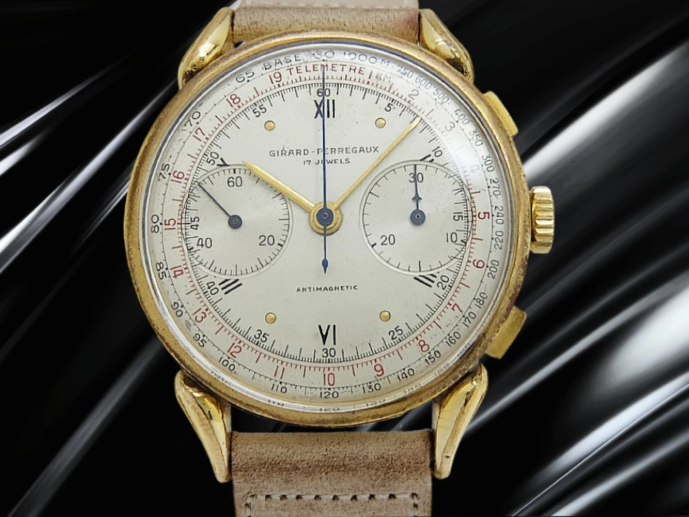 ジラールペルゴ  ヴィンテージ クロノグラフ Cal.バルジュー22 GP金張り ファンシーラグ シルバーダイヤル 社外レザー装着 手巻き 2025年OH済 時計店修理明細付属　GIRARD-PERREGAUX Valjoux 22 Chronograph [代行おまかせコース]