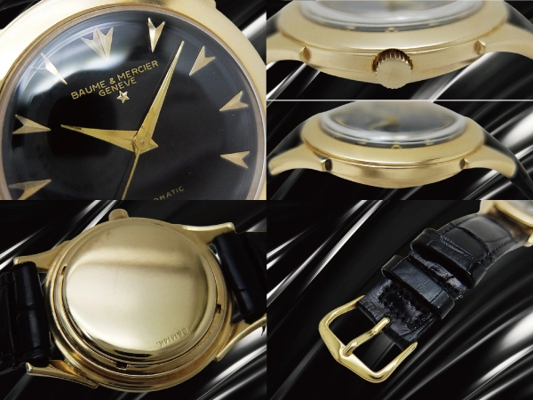 ボーム&メルシェ 14K 金無垢 Cal.Felsa 1560 ブラックリダンダイヤル 社外レザー装着 オートマチック ヴィンテージボックス付属 BAUME&MERCIER [代行おまかせコース]