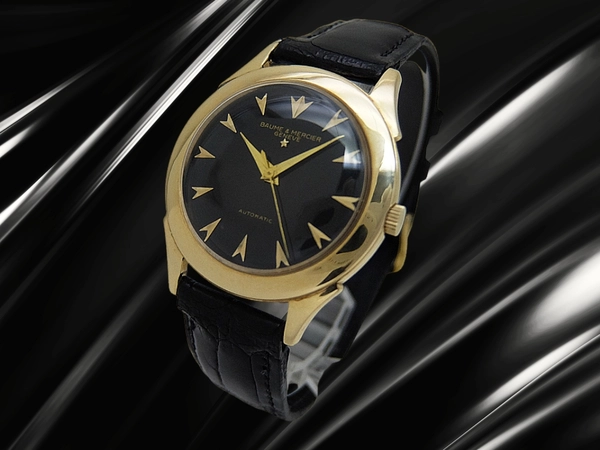 ボーム&メルシェ 14K 金無垢 Cal.Felsa 1560 ブラックリダンダイヤル 社外レザー装着 オートマチック ヴィンテージボックス付属 BAUME&MERCIER [代行おまかせコース]