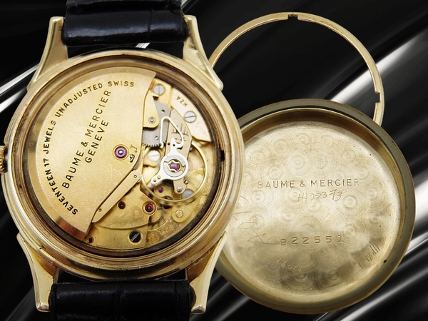 ボーム&メルシェ 14K 金無垢 Cal.Felsa 1560 ブラックリダンダイヤル 社外レザー装着 オートマチック ヴィンテージボックス付属 BAUME&MERCIER [代行おまかせコース]