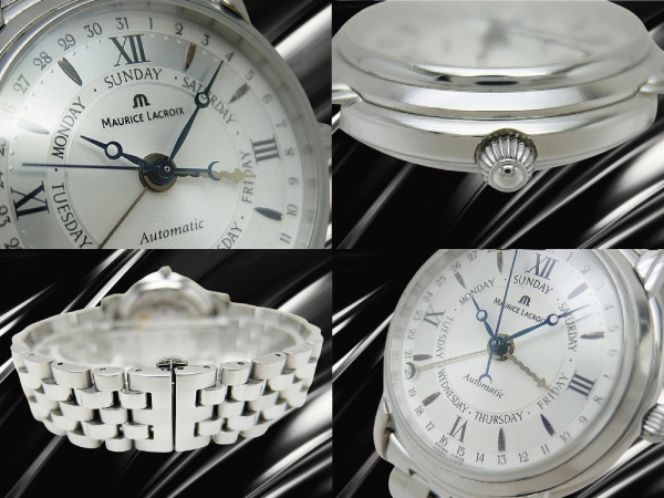 モーリスラクロア マスターピース ファイブハンズ デイデイト Ref.27792 Cal.ML27 SS シースルー シルバーツートンダイヤル プッシュ式バタフライバックル7連ブレス装着 オートマチック BOX・ギャラ等付属 MAURICE LACROIX Masterpiece Collection Five Hands [代行おまかせコース]