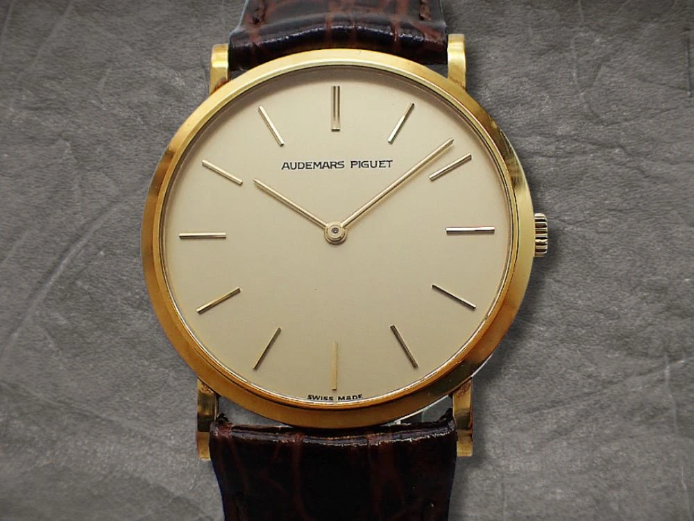 オーデマピゲ 18KYG 金無垢 重量25g Cal.2080 ゴールドダイヤル 社外レザー装着 手巻き AUDEMARS PIGUET 18KYG Extra-Flat [代行おまかせコース]