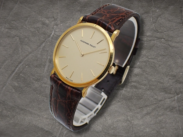 オーデマピゲ 18KYG 金無垢 重量25g Cal.2080 ゴールドダイヤル 社外レザー装着 手巻き AUDEMARS PIGUET 18KYG Extra-Flat [代行おまかせコース]