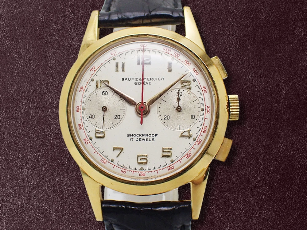 ボーム&メルシェ クロノグラフ Cal.ランデロン48 GP/SS シルバーダイヤル 社外レザー装着 手巻き BAUME&MERCIER [代行おまかせコース]