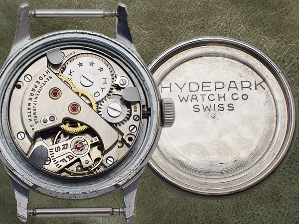 ハイドパーク ミリタリースタイル 50年代 スイス製 17石 メッキ/SS シルバーダイヤル 引き通しストラップ装着 HYDEPARK WATCH CO [代行おまかせコース]