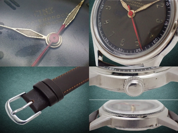 シニー ヴィンテージ 17石 SS ミリタリースタイル ブラック系文字盤 赤秒針 31mm 社外レザー装着 手巻き CINY [代行おまかせコース]