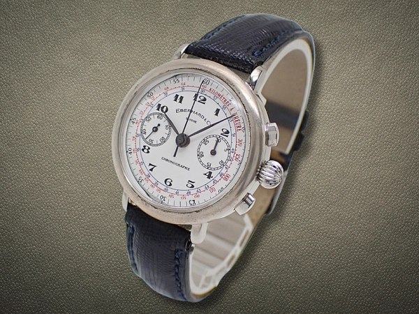 エベラール レプリカ クロノグラフ 17石 Ref.36108 Cal.レマニア1872 銀無垢 シルバー925 ホワイトダイヤル リザードストラップ+E&C尾錠装着 手巻き 専用ボックス付属 EBERHARD&Co Replica Chronograph [代行おまかせコース]