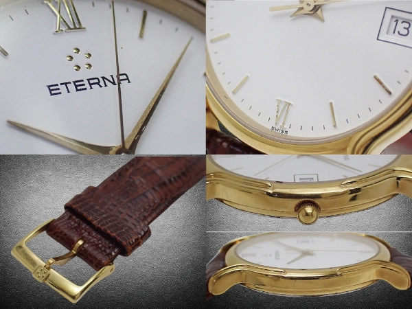 エテルナ デイト No.260.2182.22S 金メッキ/SS ホワイトダイヤル 専用レザー+尾錠 ドレスウオッチ クオーツ ETERNA [代行おまかせコース]