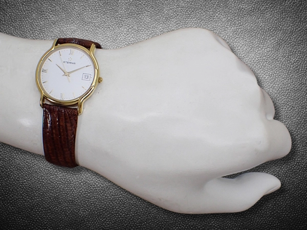エテルナ デイト No.260.2182.22S 金メッキ/SS ホワイトダイヤル 専用レザー+尾錠 ドレスウオッチ クオーツ ETERNA [代行おまかせコース]