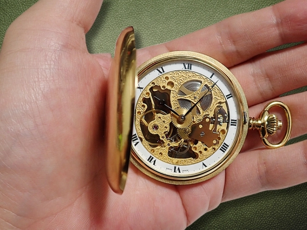 アエロ ウオッチ 懐中時計 両面フルスケルトン 金張り ハンターケース ポケットウオッチ 手巻き AERO WATCH [代行おまかせコース]