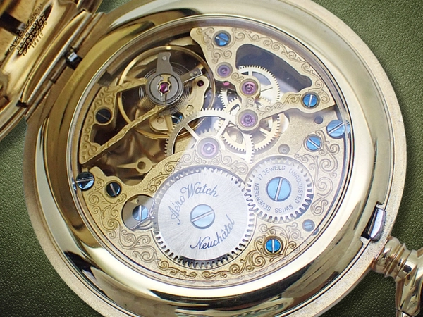 アエロ ウオッチ 懐中時計 両面フルスケルトン 金張り ハンターケース ポケットウオッチ 手巻き AERO WATCH [代行おまかせコース]