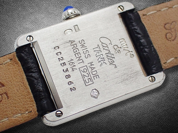 カルティエ マストタンク SM Ref.1614 銀無垢 シルバー925 ホワイトローマンダイヤル 社外レザー+Dバックル装着 クオーツ ソフトケース付属 Cartier must de TANK [代行おまかせコース]