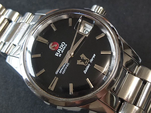 ラドー RADO ゴールデンホース クロノメーター 復刻版 自動巻き 25石 オートマチック 黒文字盤 BOX付 説明書、保証書類が付属