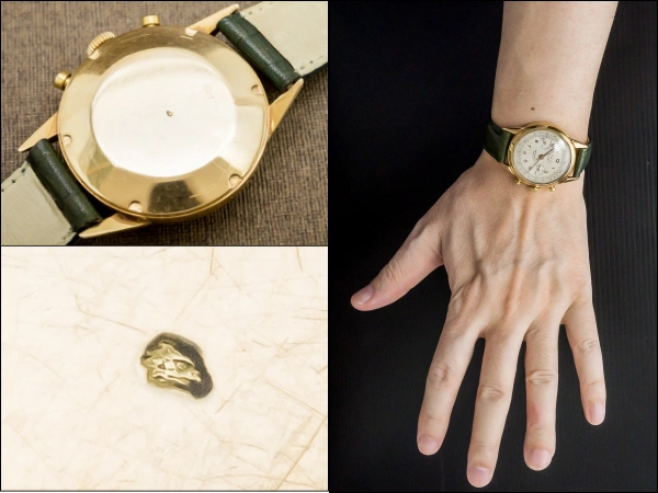 ARNO 2レジスター クロノグラフ 手巻き 17JEWELS  アイボリー ギョウシェダイヤル 18KYG 重量48g ANTIMAGNETIC SWISS MVt.  [ 代行おまかせコース ]