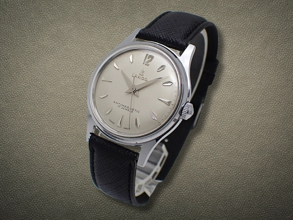 ランコ センターセコンド 17石 Cal.1027 メッキ/SS シルバーダイヤル 社外レザー装着 保管品 LANCO ANTIMAGNETIC [代行おまかせコース]