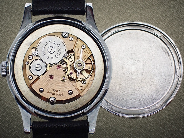 ランコ センターセコンド 17石 Cal.1027 メッキ/SS シルバーダイヤル 社外レザー装着 保管品 LANCO ANTIMAGNETIC [代行おまかせコース]