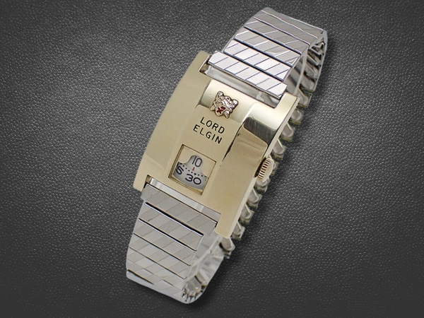 ロード エルジン ジャンピングアワー 鉄仮面 14K GOLD FILLED レクタングル 社外エクステンションブレス装着 手巻き ヴィンテージボックス付属 LORD ELGIN JUMPING HOUR WATCH [代行おまかせコース]