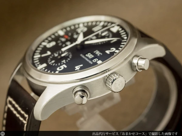 IWC パイロット クロノグラフ Ref.3717 自動巻き デイデイト 精悍なメンズモデル 肉厚のカーフベルト&SS尾錠付き