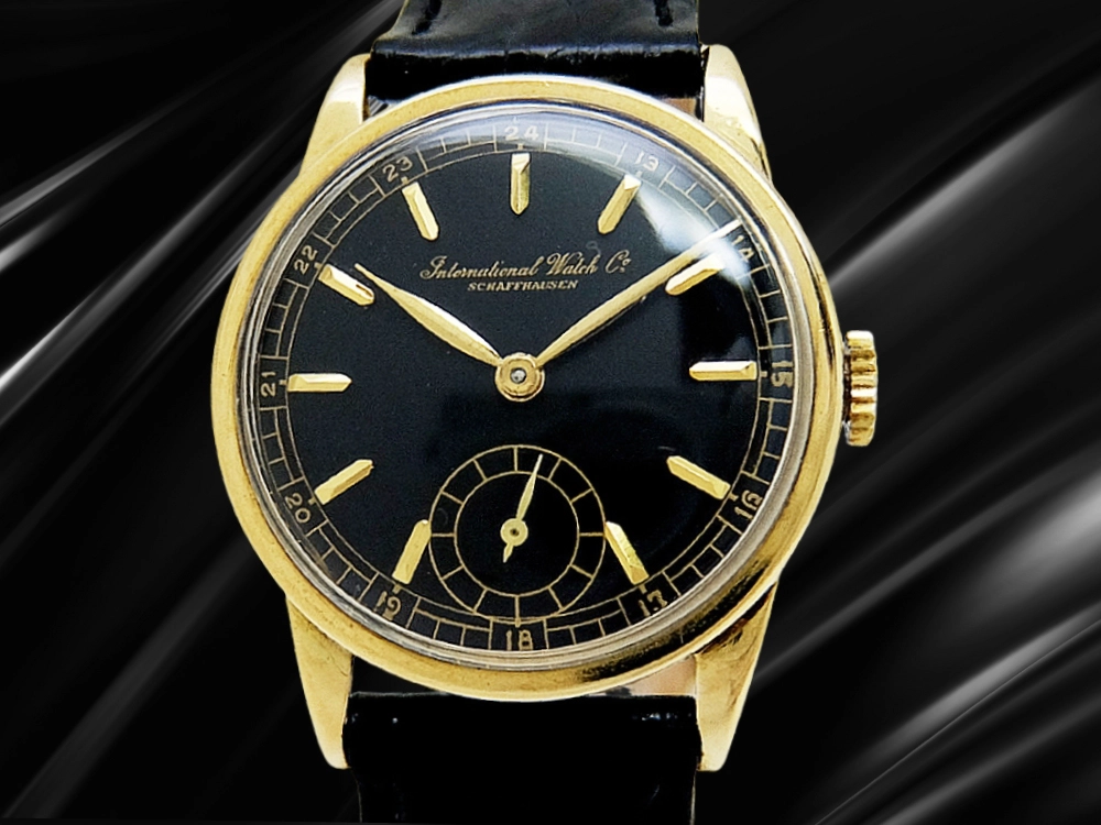 IWC オールドインター スモールセコンド Cal.83 重量23g 14KYG 金無垢 マットブラック 筆記体ロゴ 手巻き 2024年OH済 時計店修理保証書付属 INTERNATIONAL WATCH Co. [代行おまかせコース]