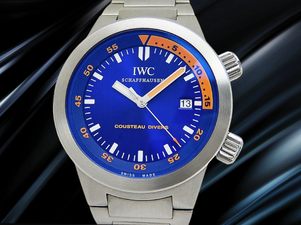 IWC アクアタイマー クストーダイバーズ Ref.IW354806 SS ブルーダイヤル 希少なブレスレット仕様 オートマチック ギャラ・メーカー修理完了のご案内書・正規取扱店修理明細・IWCラバーストラップ等付属 INTERNATIONAL WATCH Co. AQUATIMER COUSTEAU DIVERS [代行おまかせコース]