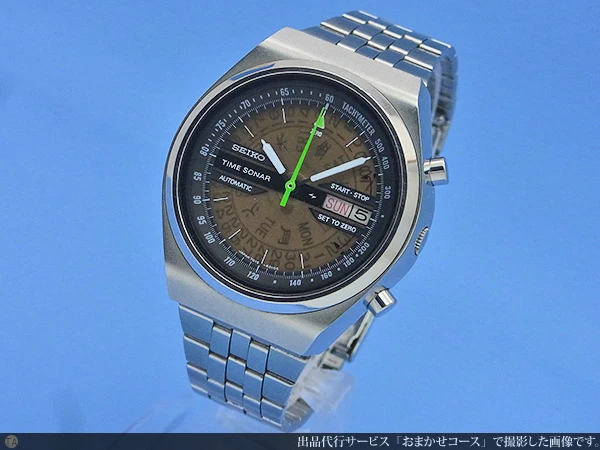 セイコー SEIKO タイムソナー 両面スケルトン イエロー文字盤 クロノグラフ デイデイト オートマチック