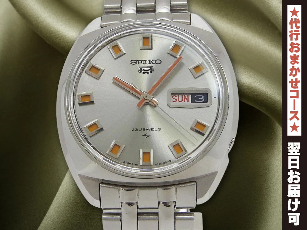 SEIKO 【可動品】SEIKO5 セイコーファイブ 23石 腕時計 自動巻き 文字盤色:黒 5126‐7000 ベルトジャンク