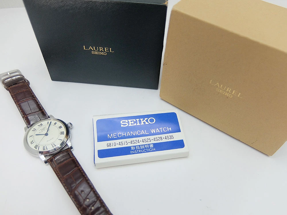 セイコー ローレル 4S24-0050 SS シースルーバック 琺瑯文字盤 手巻き BOX付属 SEIKO LAUREL [代行おまかせコース]