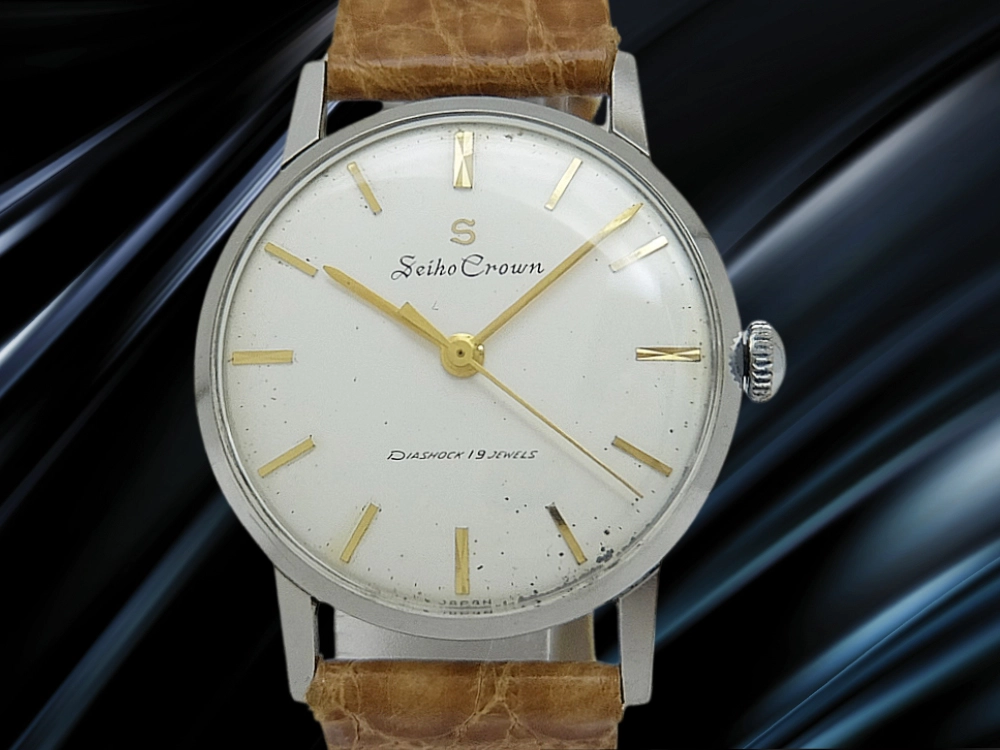 セイコー クラウン 最初期モデル 19石 Ref.14036 SS Sマーク ブラックレター書体 手巻き SEIKO CROWN [代行おまかせコース]