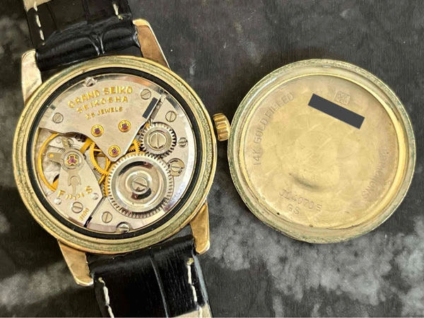 グランドセイコー ファーストモデル J14070 ブラックダイヤル Cal.3180 14K GOLD FILLED CHRONOMETER 獅子メダリオン