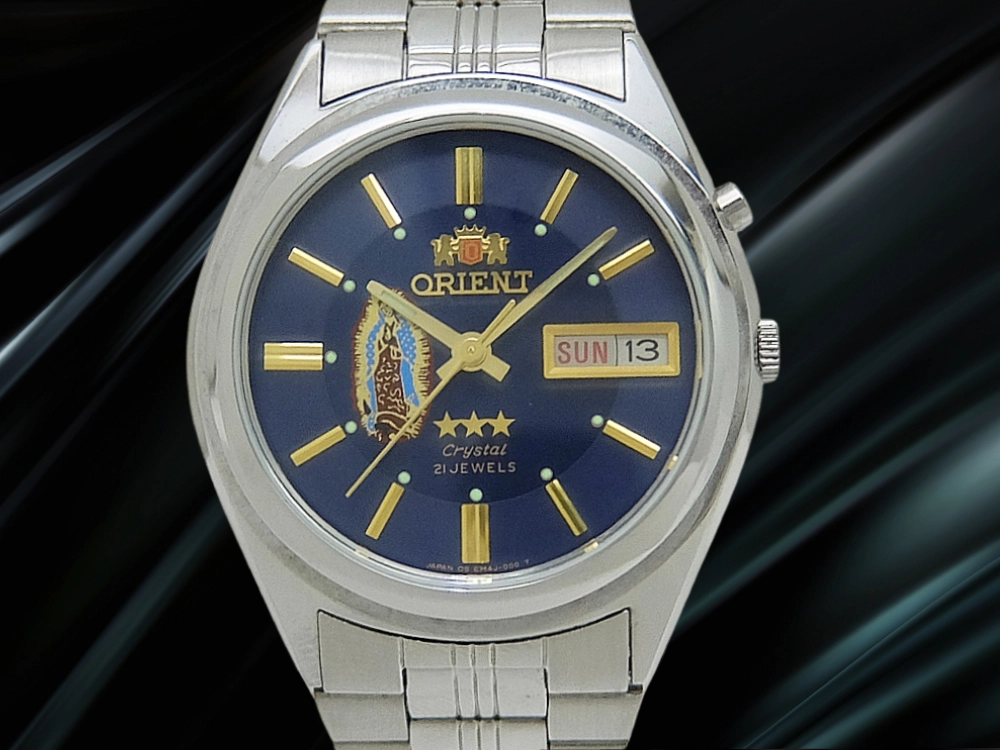 オリエント クリスタル 21石 EM4J-CO CA SS 三ツ星 ダークブルーダイヤル ブレス仕様 オートマチック マリアモデル ORIENT CRYSTAL [代行おまかせコース]