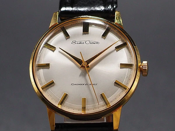 セイコー クラウン Seiko Crown 21石 ダイアショック SEIKOSHA 裏蓋保護シール有 尾錠 バネ棒 ベルト付